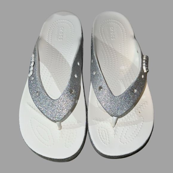 Crocs Women's Classic Platform Gray Glitter Flip-Flop Post Sandal Size 8 - Picture 2 of 5
